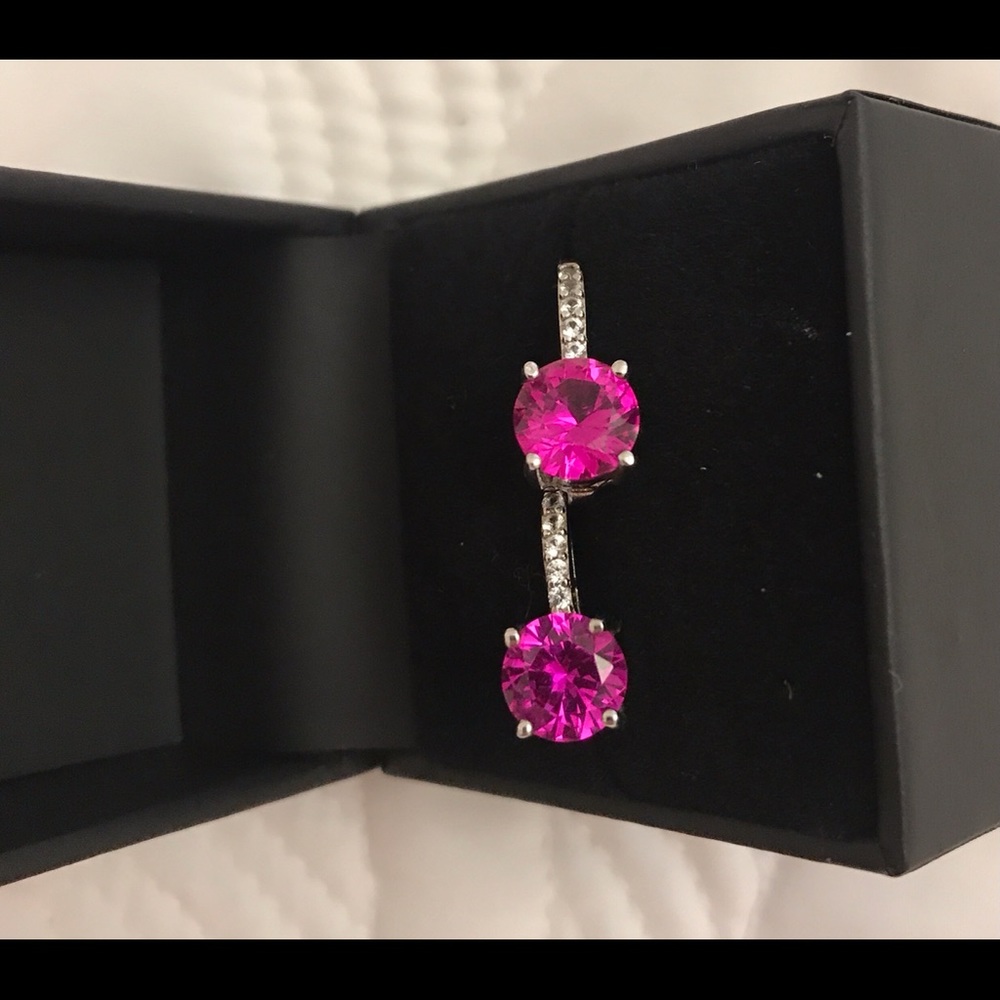 Pink Gemstone and white topaz earrings